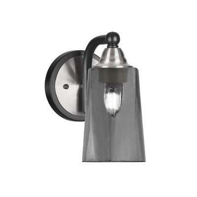 Applique murale Ahern, fini noir mat et nickel brossé, 11,4 cm (L) x 16,5 cm (H), verre fumé à bulles