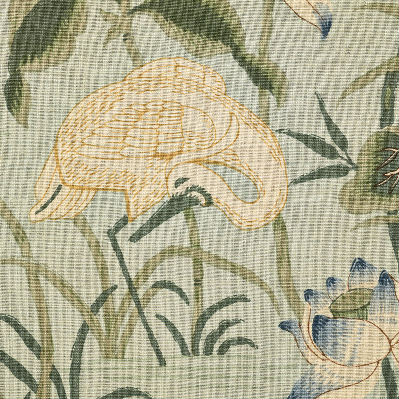 Tissu 100% lin Lotus Garden, Aigue-marine