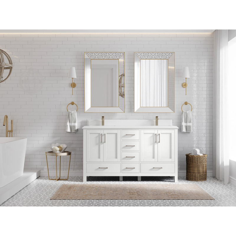 Ensemble de meuble-lavabo double 60 po Malibu, Blanc