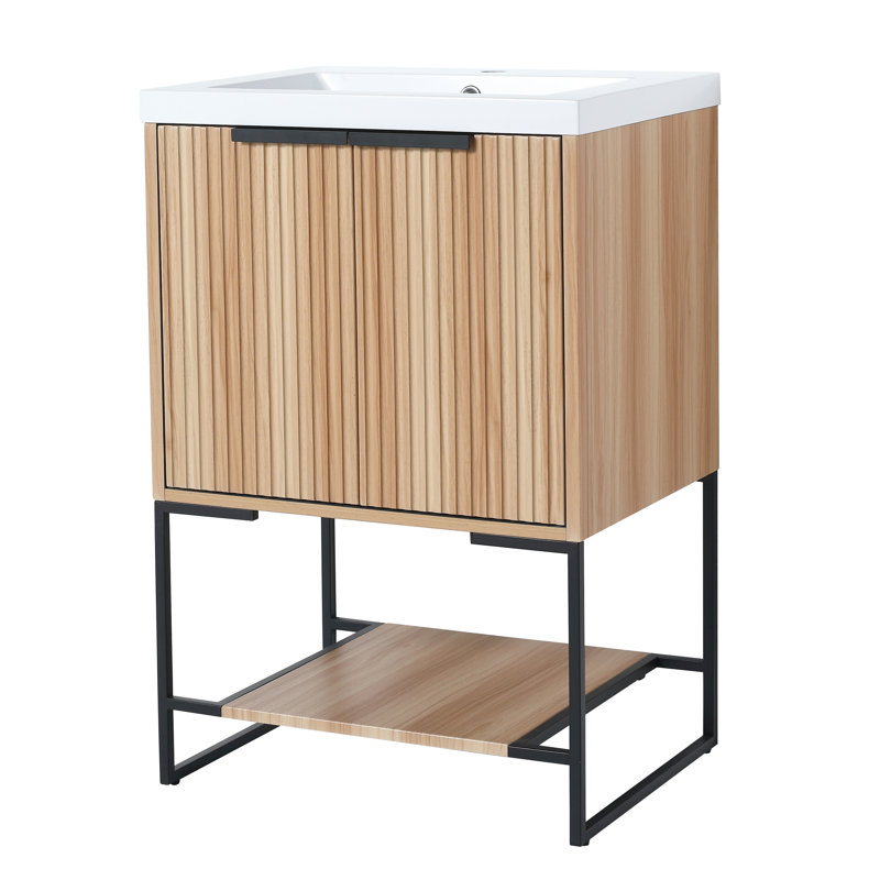 Armoire de salle de bain autoportante 24 po - contemporaine, lavabo en résine, meuble-lavabo spacieux avec évier de style contemporain, entrée silencieuse, option suffisante