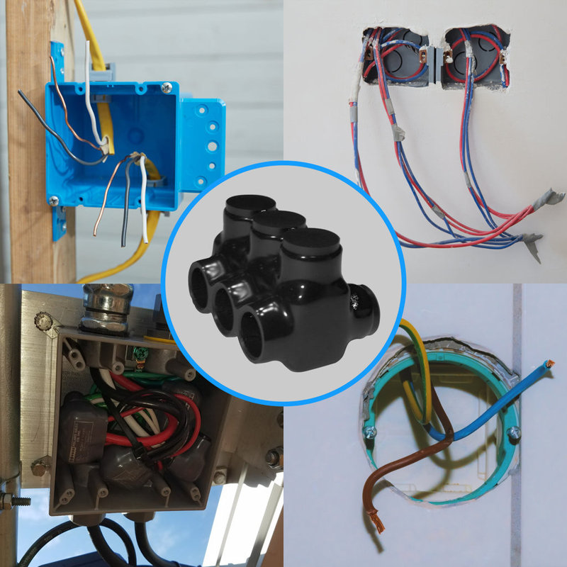 Connecteur multi-câbles isolé noir, plage de 3 / 0-6 fils, entrée latérale double - 3 ports