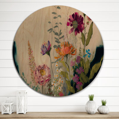 Painted Blossoming Wildflowers I - Unframed Print on Wood