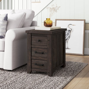 Gracie Oaks Jakendra Solid Wood End Table with Storage and Built-In ...