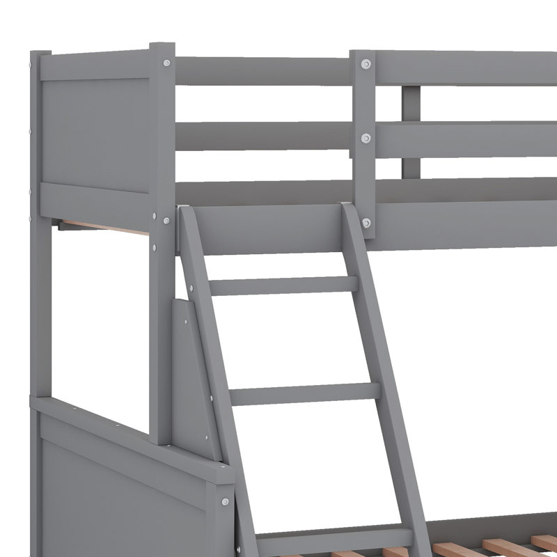 Lits superposés en bois massif avec lit gigogne, bureau intégré, trois tiroirs de rangement et tablette, Gris
