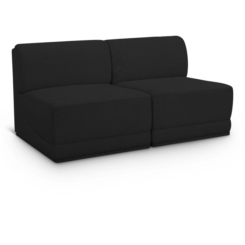 Causeuse rembourrée 60 po Ollie, Tissu bouclé noir