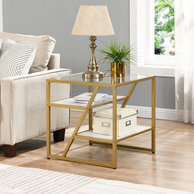 Table basse avec rangement Bukinka, Blanc, Or