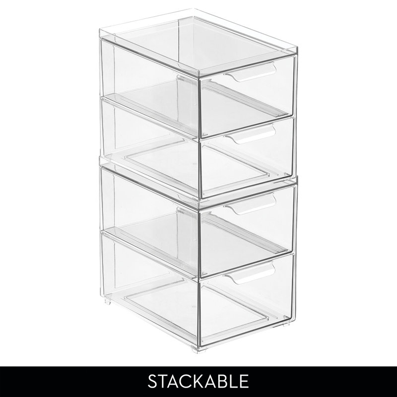 2-Drawer Stackable Organizer - Pull-Out Sliding Storage Drawers for Kitchen or Pantry - Clear