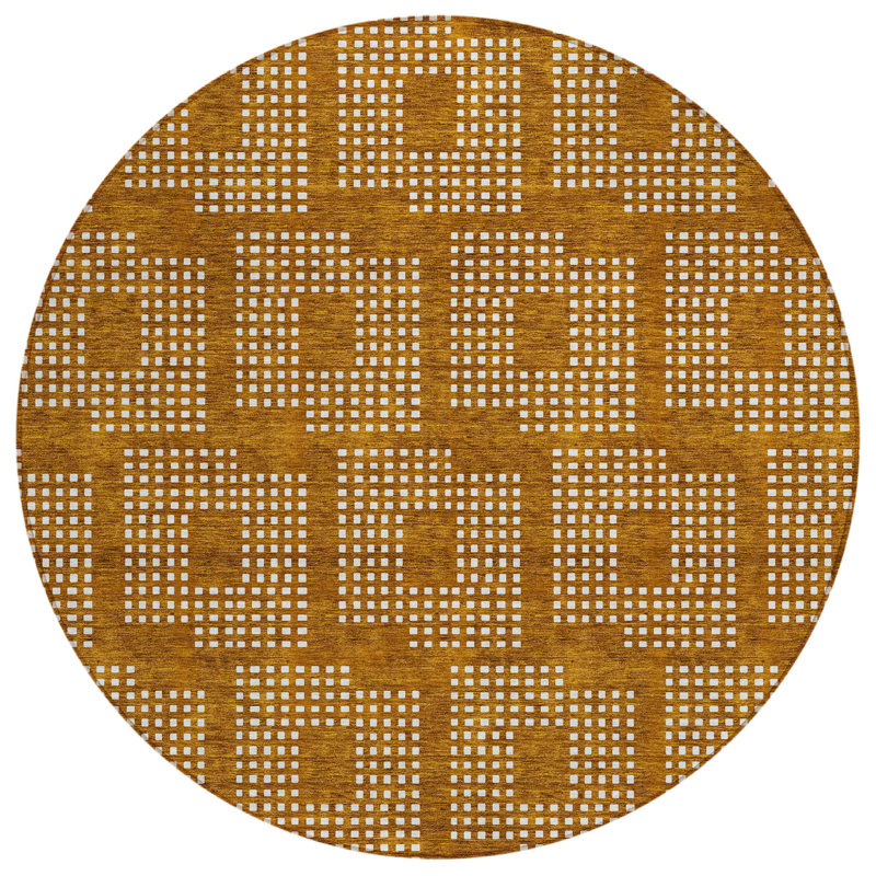 Tapis extérieur rond lavable en terre cuite et ivoire 8 pi