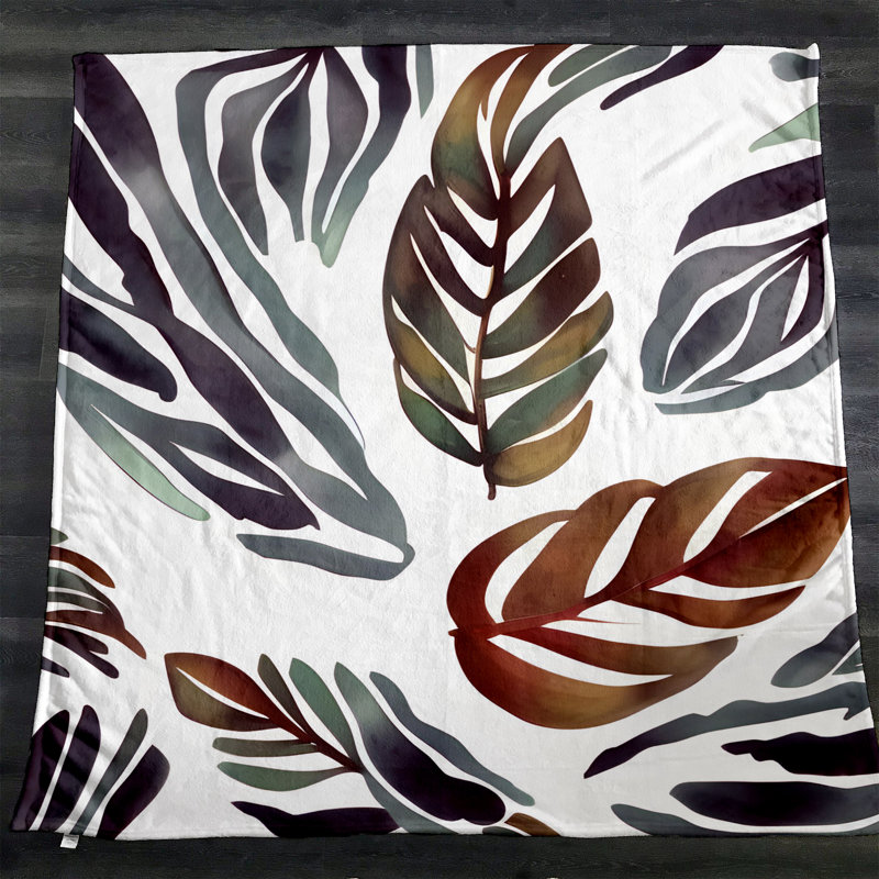 Throw Blanket, 68" W x 80" L, Floral/Abstract, Gray/Orange