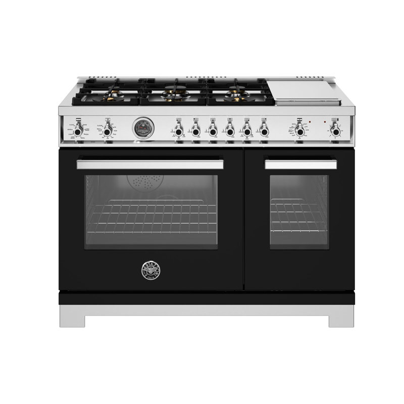 Professional Series Range 48" - 6 Brass Burners + Electric Griddle - Gas Oven, Black