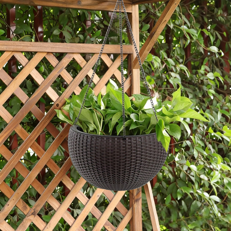 13.4 Inch Self-watering Hanging Rattan-inspired Planter Large Capacity, Root-rot Resistant Water Storage With Water Level Indicator, Dual-use For Indoor & Balcony Decoration Pack Of 2