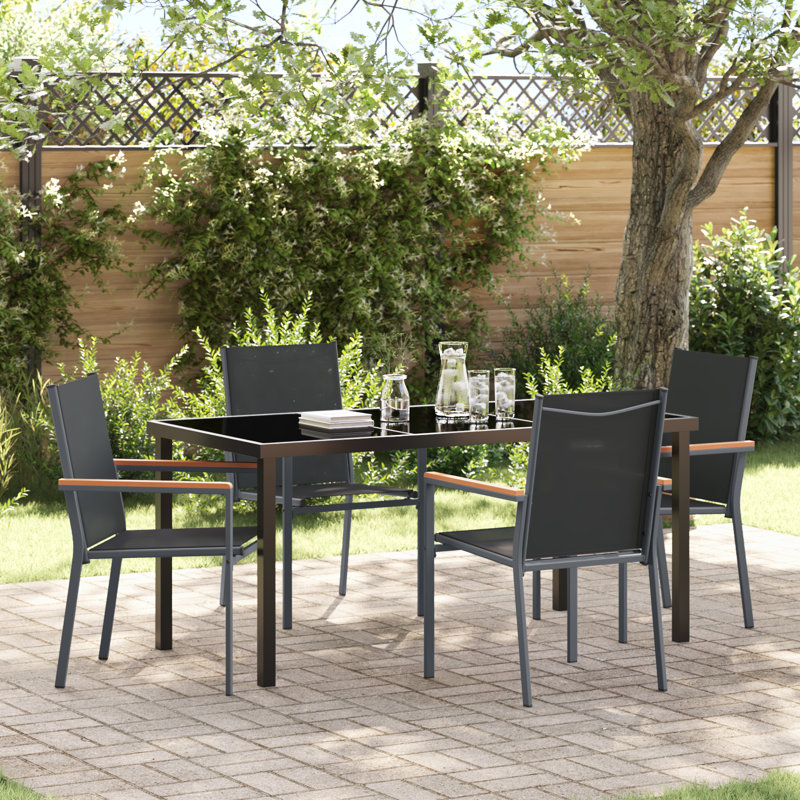 5 Piece Garden Dining Set Black PVC-coated polyester
