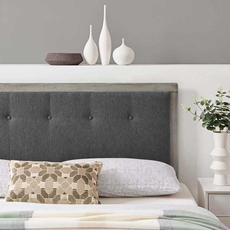 Draper Tufted Fabric and Wood Headboard, Gray/Charcoal, King