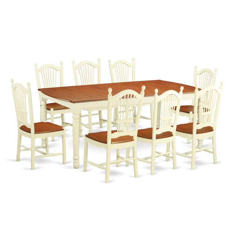 9 Piece Dining Room Table Set Includes a Rectangle Kitchen Table with Butterfly Leaf and 8 Dining Chairs, 42x78 Inch, Buttermilk & Cherry