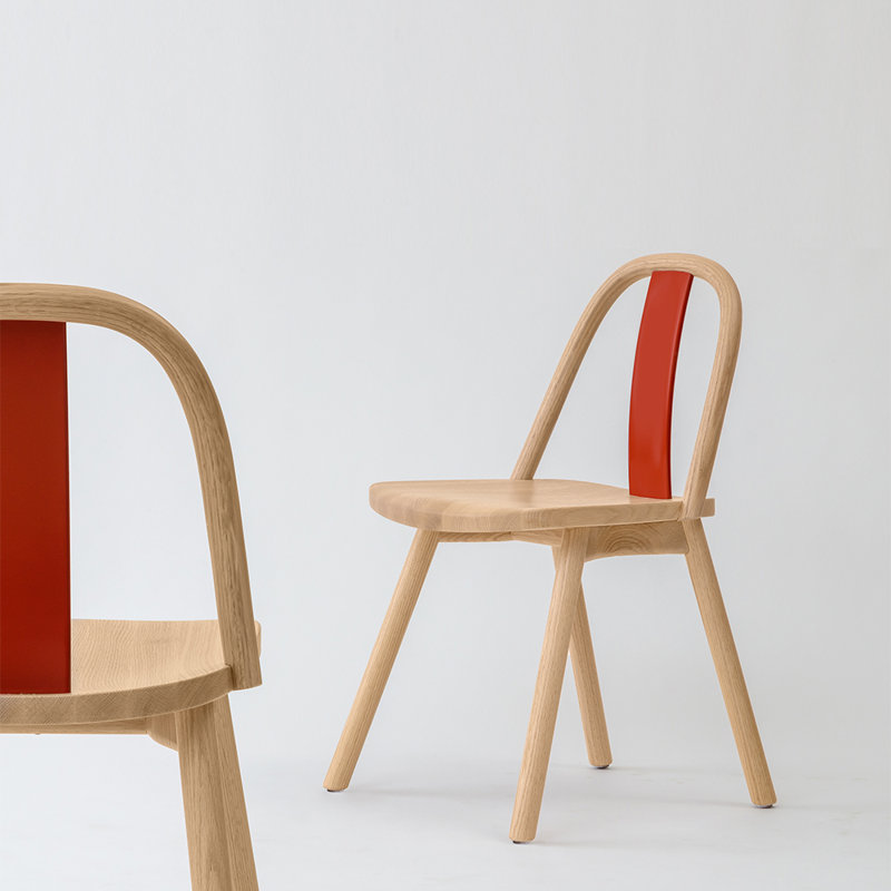 Chin-Chin Solid Wood Dining Chair, Chinese Red/Oak Nature