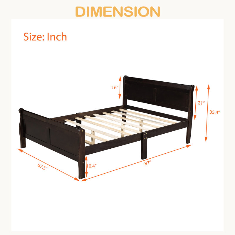 Lit plateforme en bois avec tête de lit et lattes en bois, Grand lit, Espresso