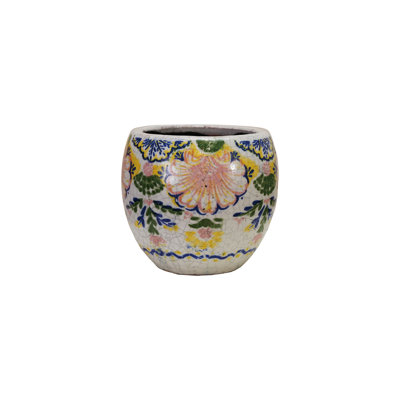 Terra-Cotta Planter With Floral Pattern