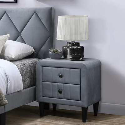 Velours de couleur grise magnifique table de chevet 1pc table de chevet 2X tiroirs meubles de chambre design élégant