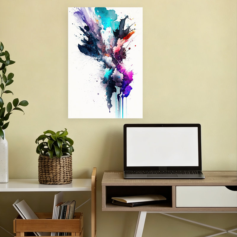 Vibrant Abstract Splash Abstract Colorful Contemporary Violet Nature Wall Art Print, 45.72cm H x 30.48cm W