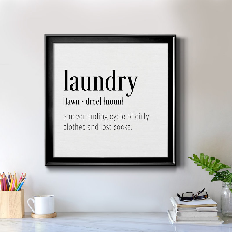 Laundry Laundry - Art textuel sur toile, H 30,5 po x l 30,5 po x P 1,5 po, Cadre noir