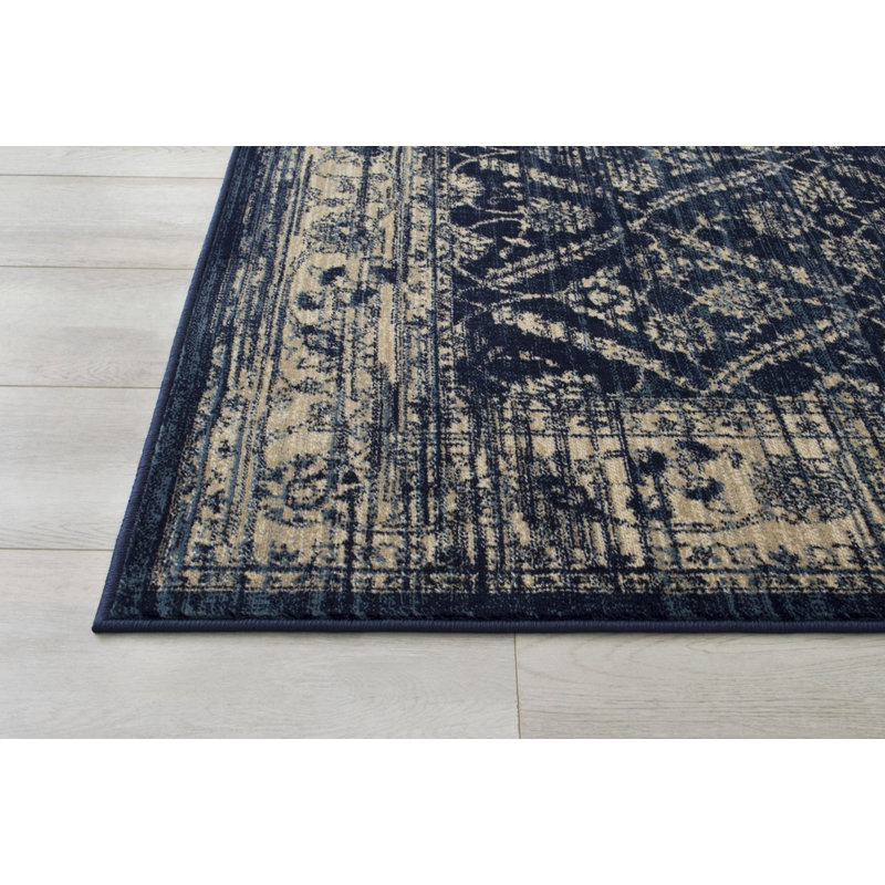 Tapis oriental bleu marine Abbotts, Rectangle 5 pi x 7 pi