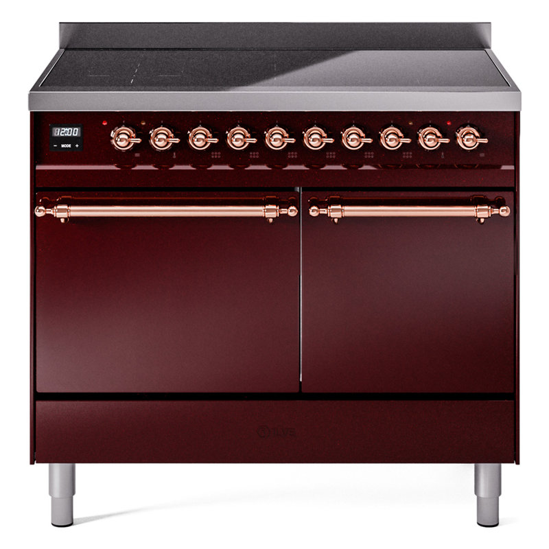 Cuisinière à induction 40 pouces avec 6 éléments à induction ILVE Nostalgie II Series (porte en verre), Bourgogne / cuivre