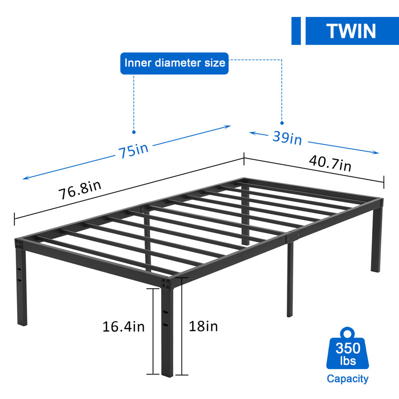 Ensemble de chambre avec lit plateforme et table de chevet en métal 3 pièces Blinni, Brun, Simple