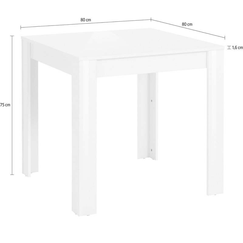 Bobbyetta Dining Table, H 75 x L 80 x W 80 cm, White