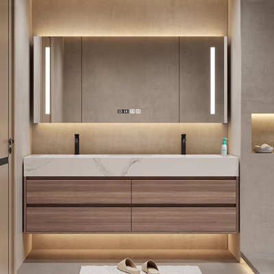 Light luxury simple log bathroom cabinet