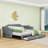 Twin XL to King Upholstered Daybed with Two Storage Drawers, LED Light and Trundle-252860427