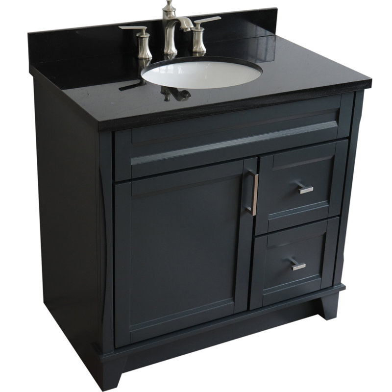 Ensemble de meuble-lavabo simple 37 po Amedea, Granite noir Galaxy, Gris foncé