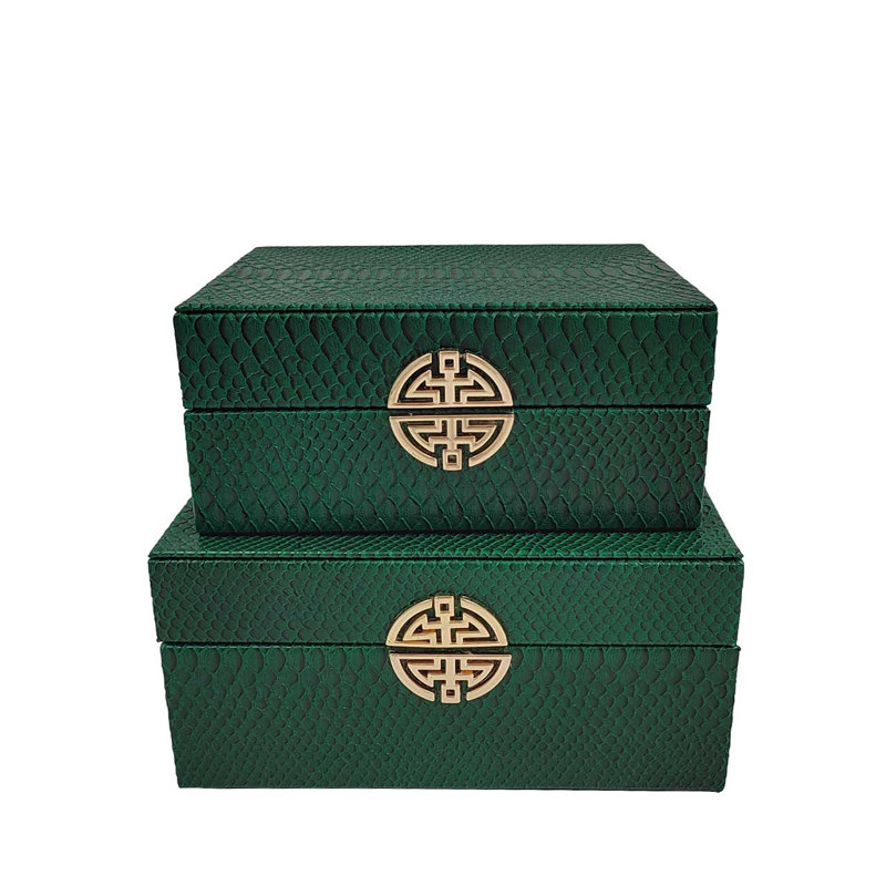 26cm Black and White Faux Leather Storage Box Set, Decoration Box for Bedroom Furniture