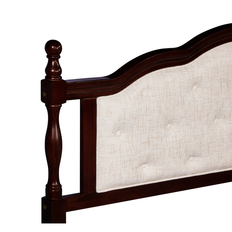 Cherry Queen Bed With Upholstered Headboard And Stable - Pine Panel In Cherry Color Material