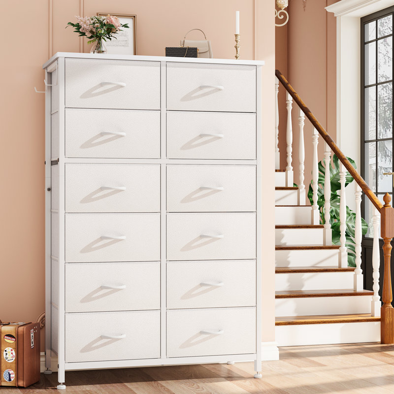 Commode 12 tiroirs Rocki, Blanc / blanc