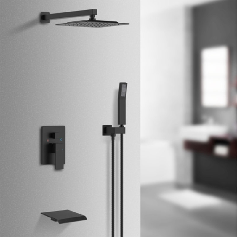 Système de douche mural, ensemble de robinet de douche noir mat de 10 pouces avec valve brute