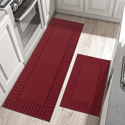 Non-Slip Kitchen Mats 2-Piece, Machine Washable Kitchen Rugs, TPR Backing Absorbent Floor Mats, Anti Fatigue Kitchen Carpet, Spill Proof Sink Mats