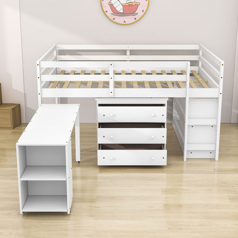 Esperio Kids Full Loft Bed with Drawers, White