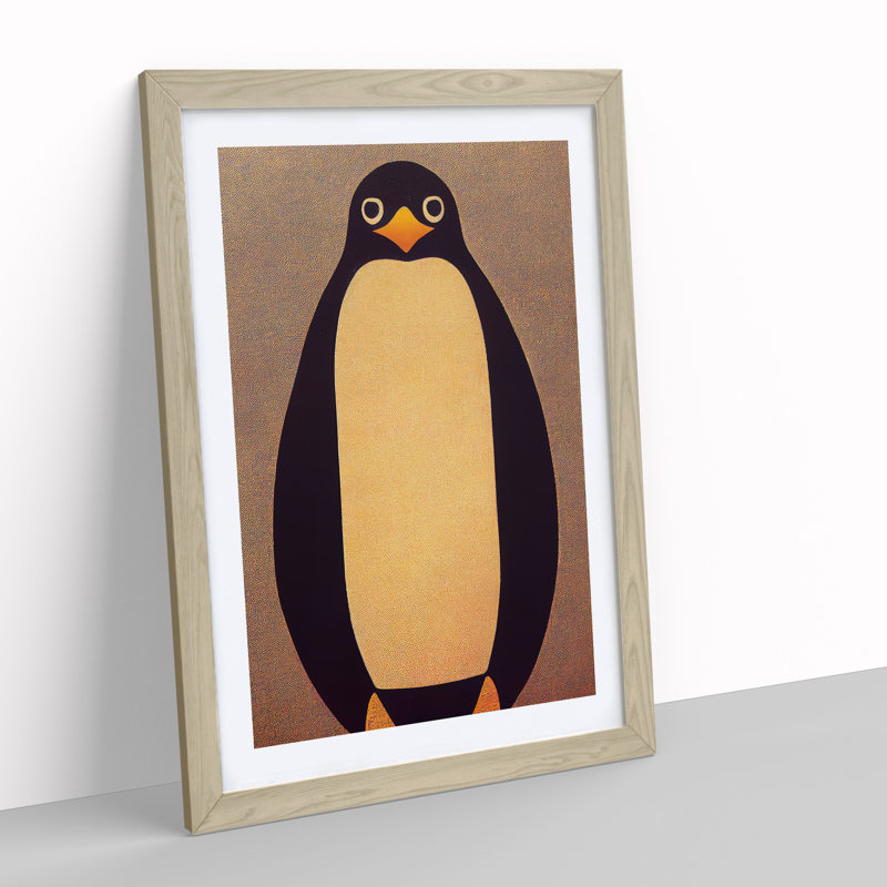 Retro Penguin Art No.1 - Wall Art, 34cm H x 25cm W x 2cm D, Oak Framed