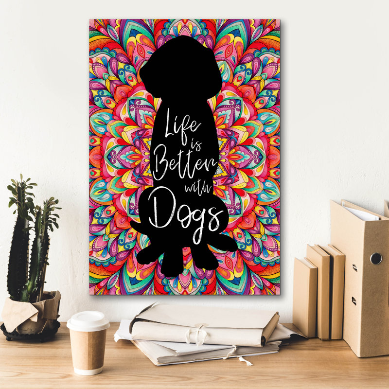 «Better With Dogs» par Hello Angel, art mural sur toile, H 26 po x l 18 po x P 0,75 po