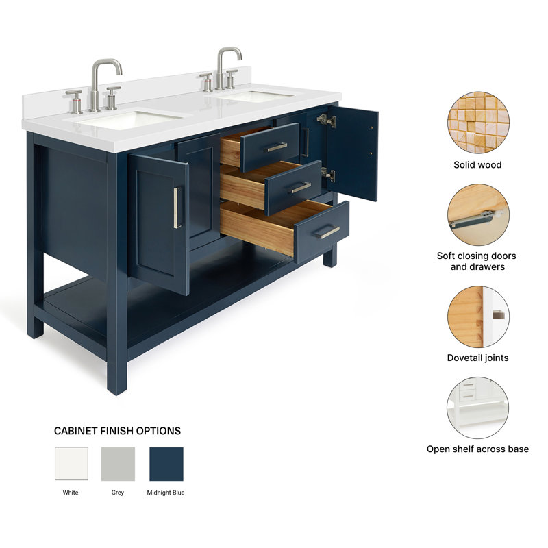 Magnolia Bath Vanity Oval Basin, Midnight Blue, White Quartz, Rectangle 