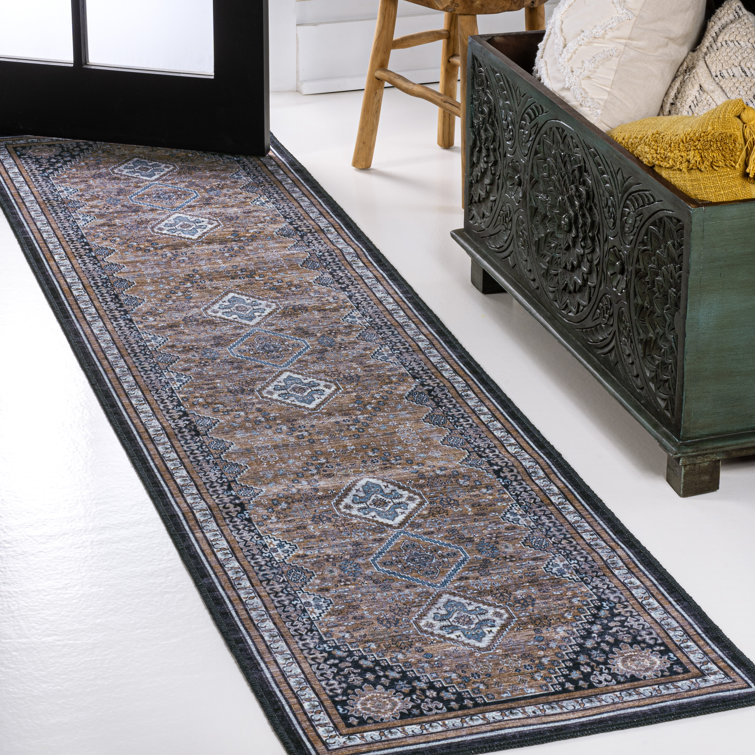 Dalyan Geometric Medallions Machine-Washable Brown/Blue/Gray Rug