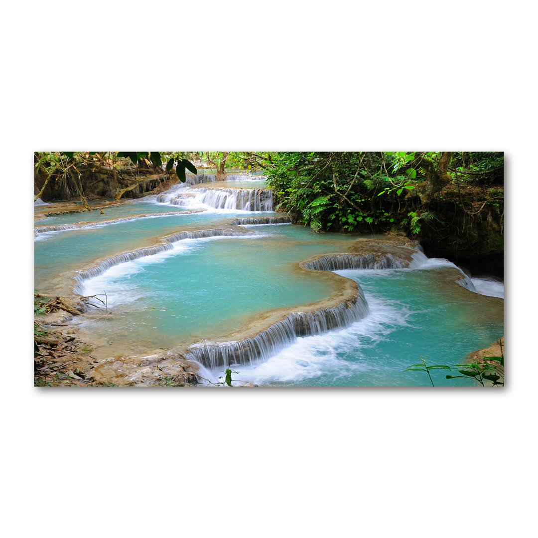 Leinwanddruck - Wandkunst - Drucke auf Leinwand - 120X60 Bild Bildthema: Wasserfall im Wald