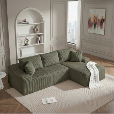 Plush Boneless Corduroy Modular Sectional Sofa, Spacious L-Shaped Couch For Cozy Living Spaces