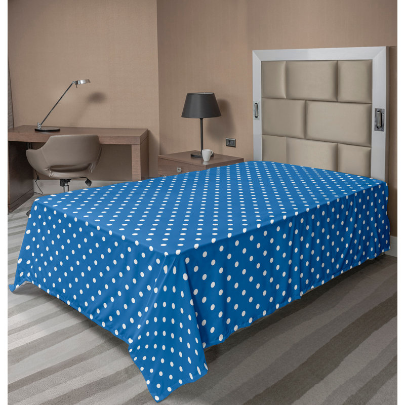 Ambesonne Top Flat Sheet Royal, Twin Flat Sheet, White/Blue Polka Dots 10