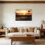 Paysage champêtre au coucher du soleil, art mural en bois à l'arrière 30 x 20