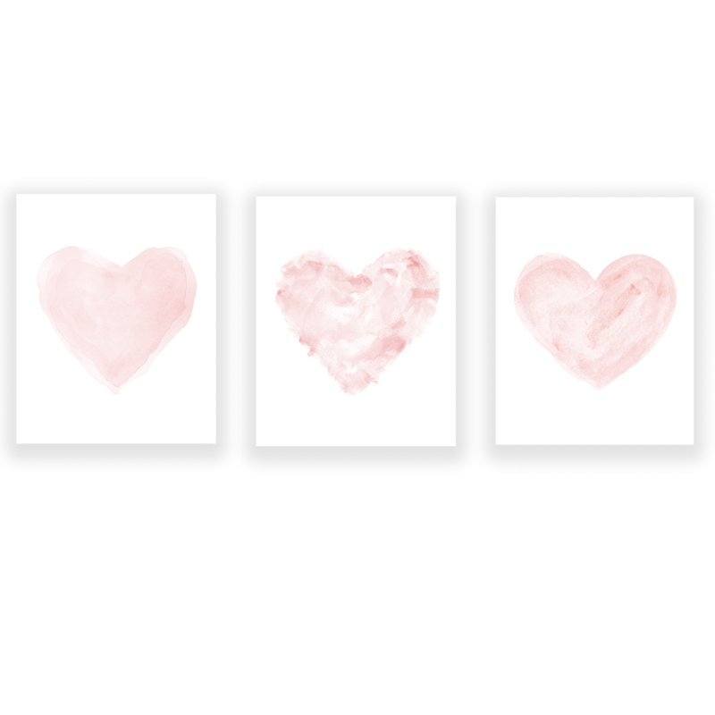 Aquarelle romantique, 3 impressions sur papier sans cadre, Rose, H 14 po x l 11 po x P 0,06 po