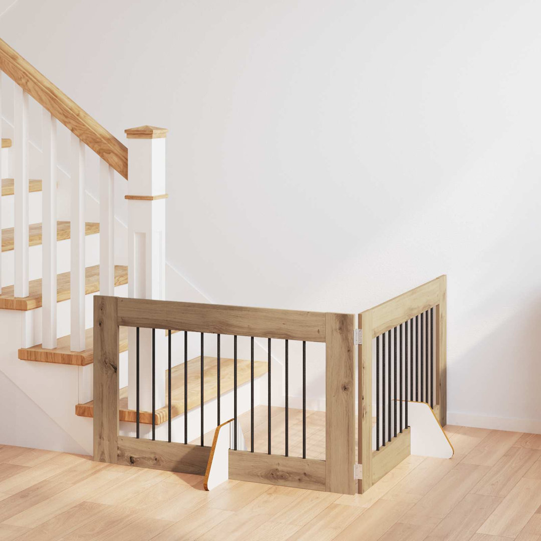 vidaXL Dog Gate with Stands Engineered Wood Fence Pet Containment Living Room
