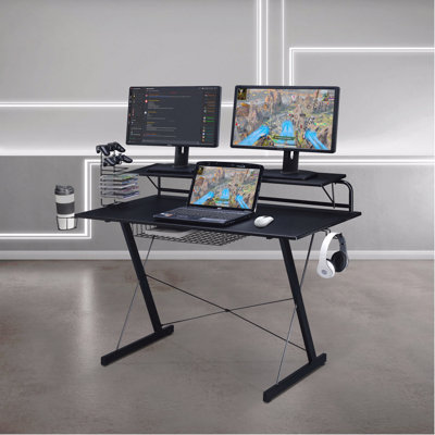Techni Sport Ts-200 Carbon Computer Gaming Desk With Shelving, Black