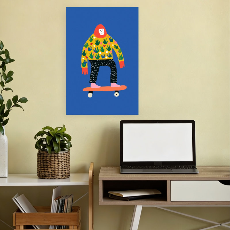 «Skating Gorilla», impression d'art urbain moderne et ludique, H 18 po x l 12 po