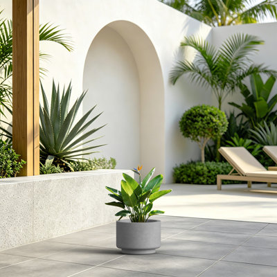 Grand pot / jardinière rond en béton gris moyen de 9,5 po x H 7 po avec trou de drainage pour l'intérieur et l'extérieur